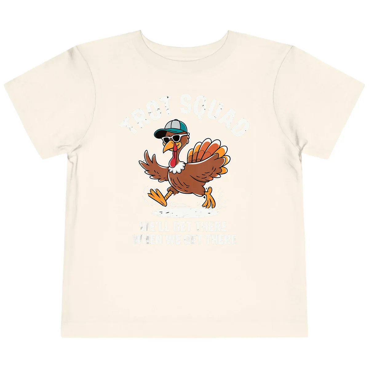 Turkey Trot Squad Running Turkey Toddler T-Shirt in Natural