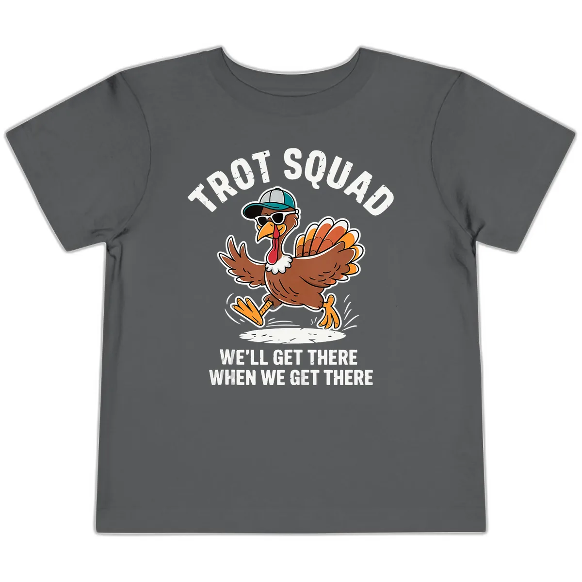 Turkey Trot Squad Running Turkey Toddler T-Shirt in Asphalt
