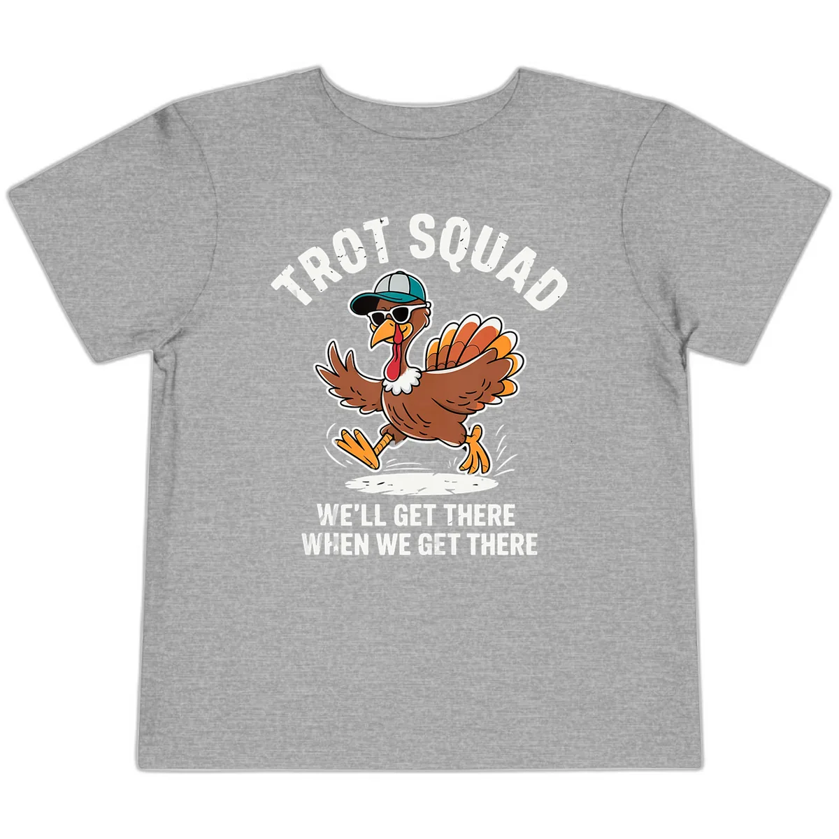 Turkey Trot Squad Running Turkey Toddler T-Shirt in Athletic Heather