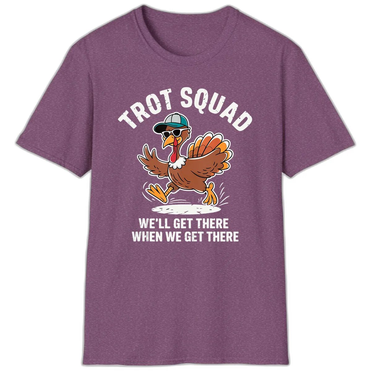 Turkey Trot Squad Running Turkey T-Shirt in Heather Maroon