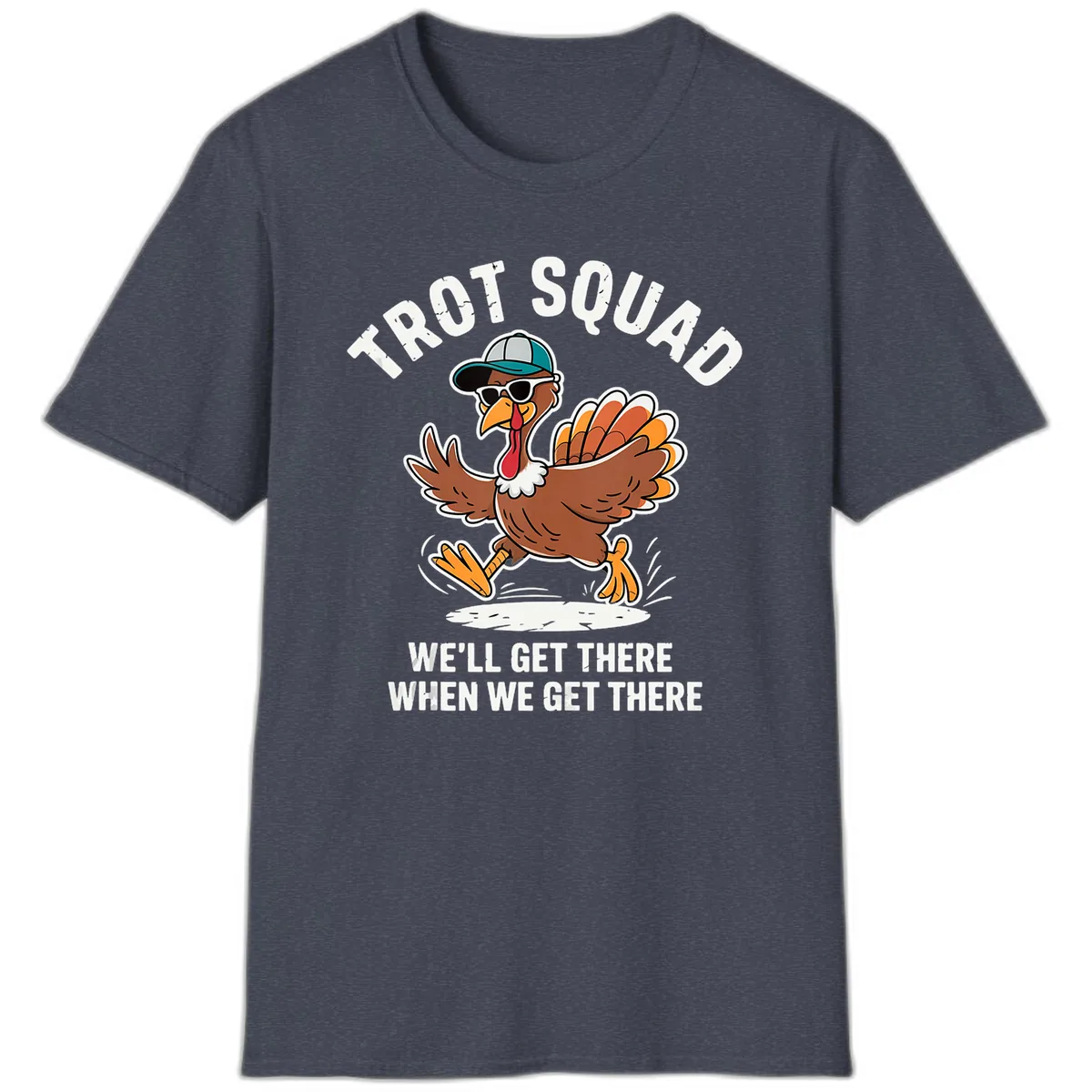 Turkey Trot Squad Running Turkey T-Shirt in Heather Navy