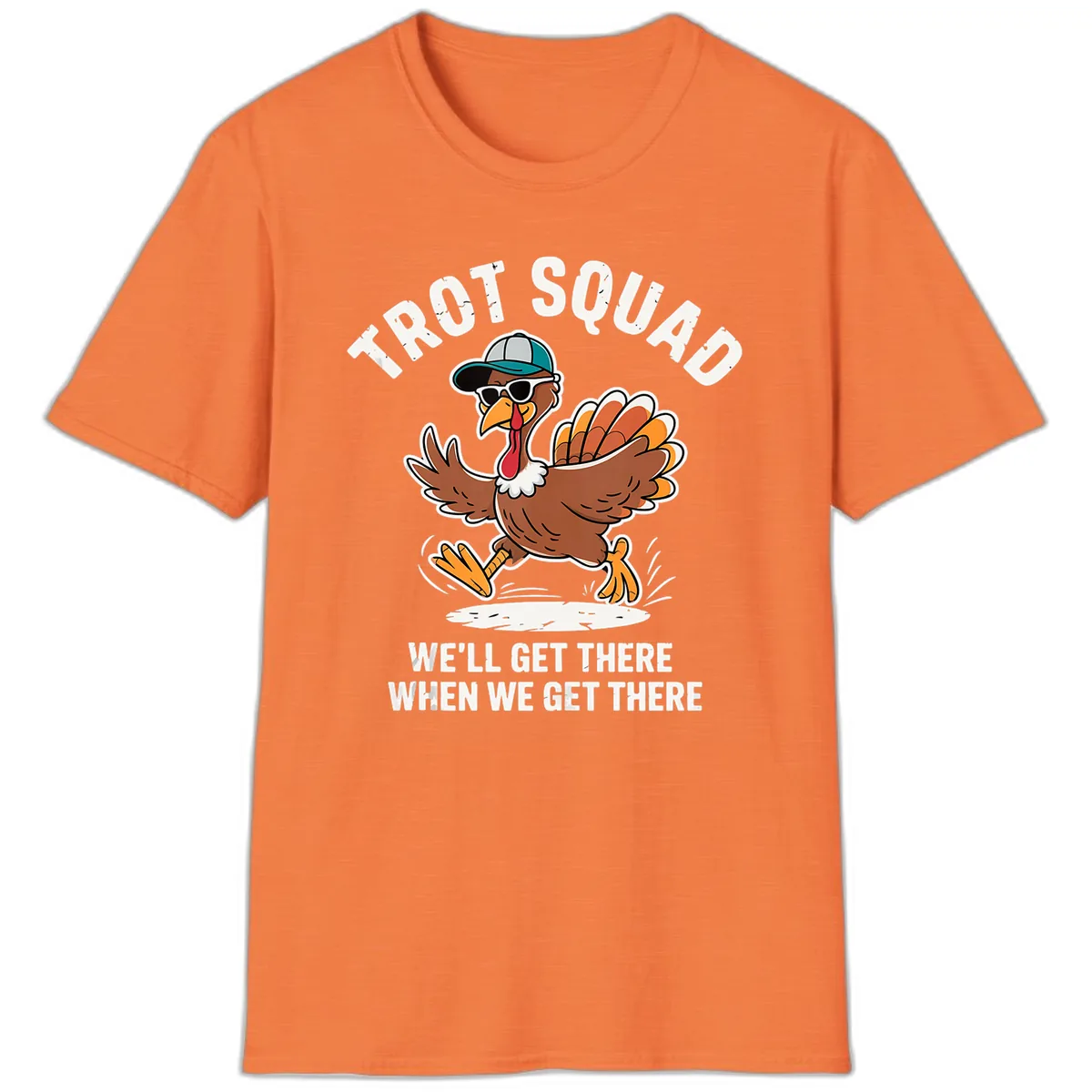 Turkey Trot Squad Running Turkey T-Shirt in Heather Orange