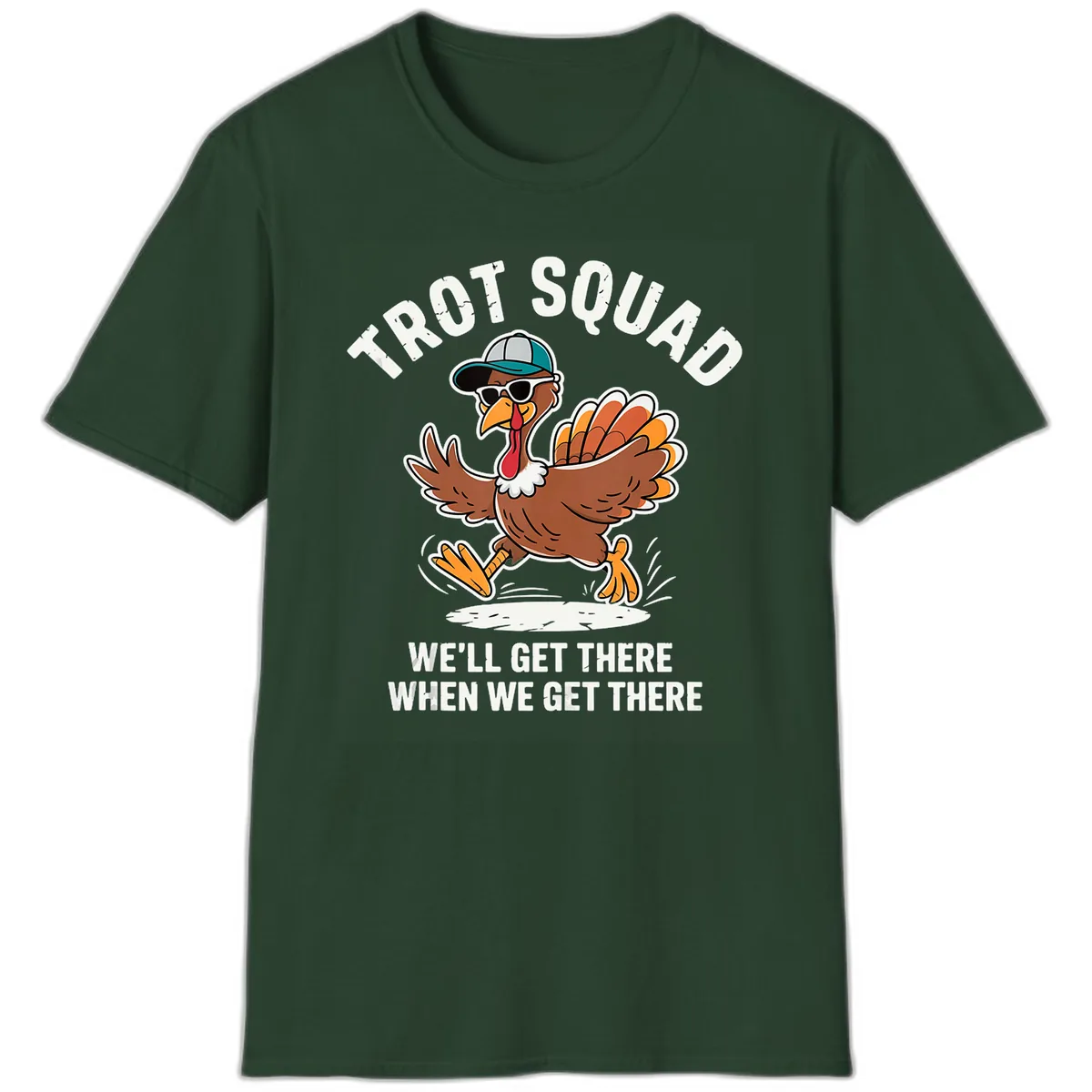 Turkey Trot Squad Running Turkey T-Shirt in Forest Green