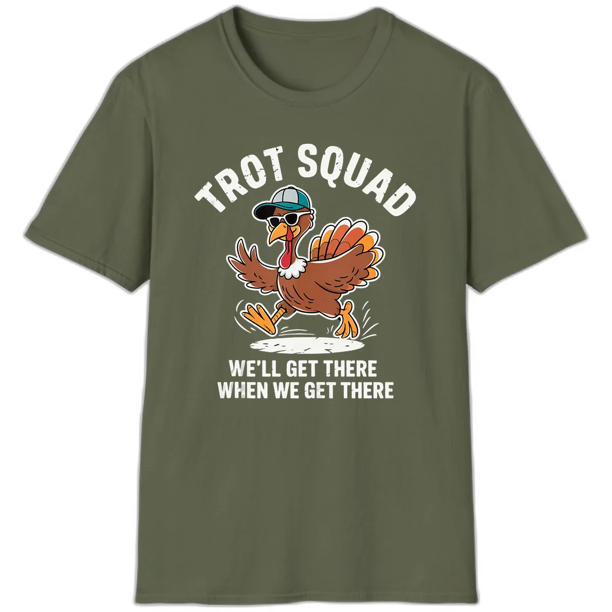 Turkey Trot Squad Running Turkey T-Shirt in Military Green