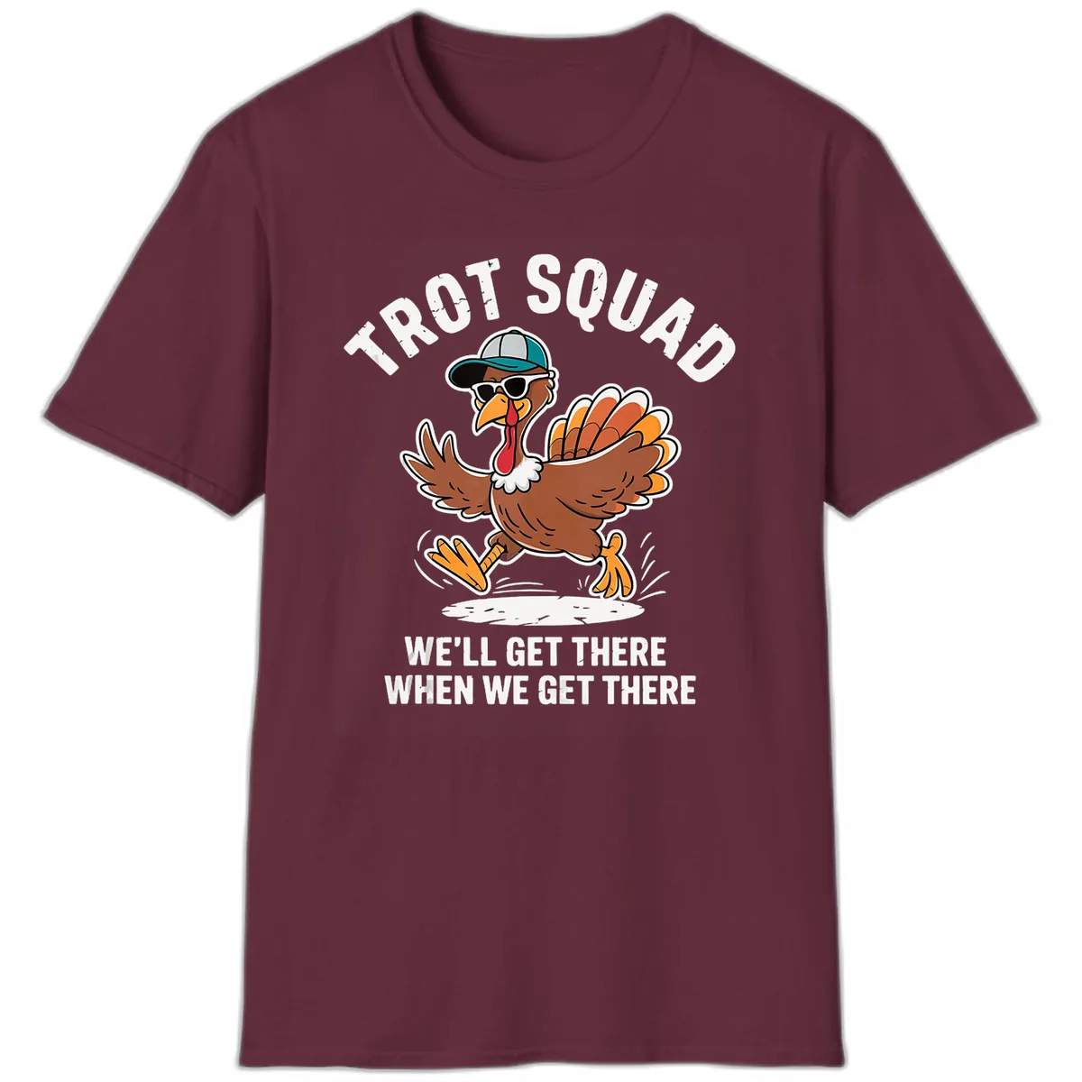 Turkey Trot Squad Running Turkey T-Shirt in Maroon