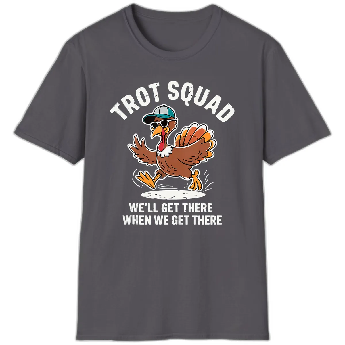 Turkey Trot Squad Running Turkey T-Shirt in Charcoal