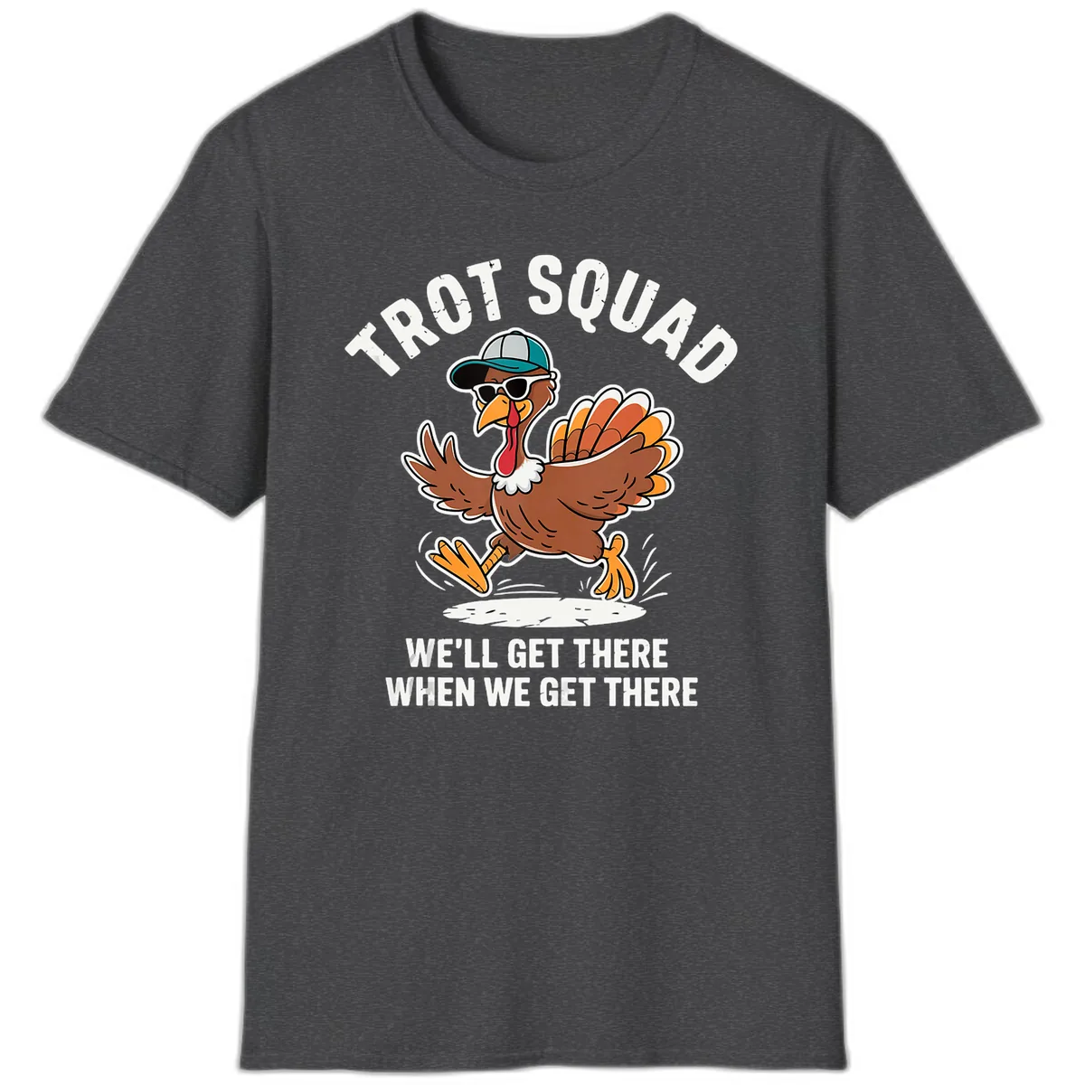 Turkey Trot Squad Running Turkey T-Shirt in Dark Heather
