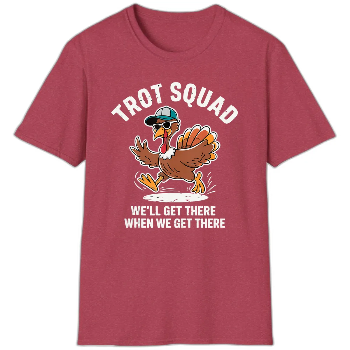 Turkey Trot Squad Running Turkey T-Shirt in Heather Cardinal