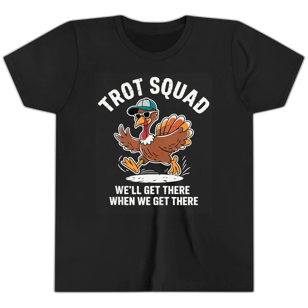 Turkey Trot Squad Running Turkey Youth T-Shirt in Black