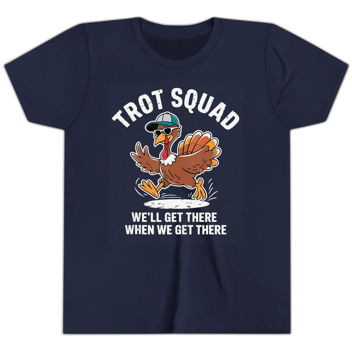 Turkey Trot Squad Running Turkey Youth T-Shirt in Navy