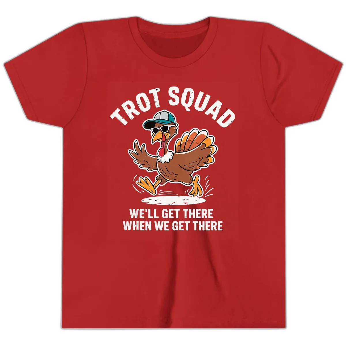Turkey Trot Squad Running Turkey Youth T-Shirt in Red