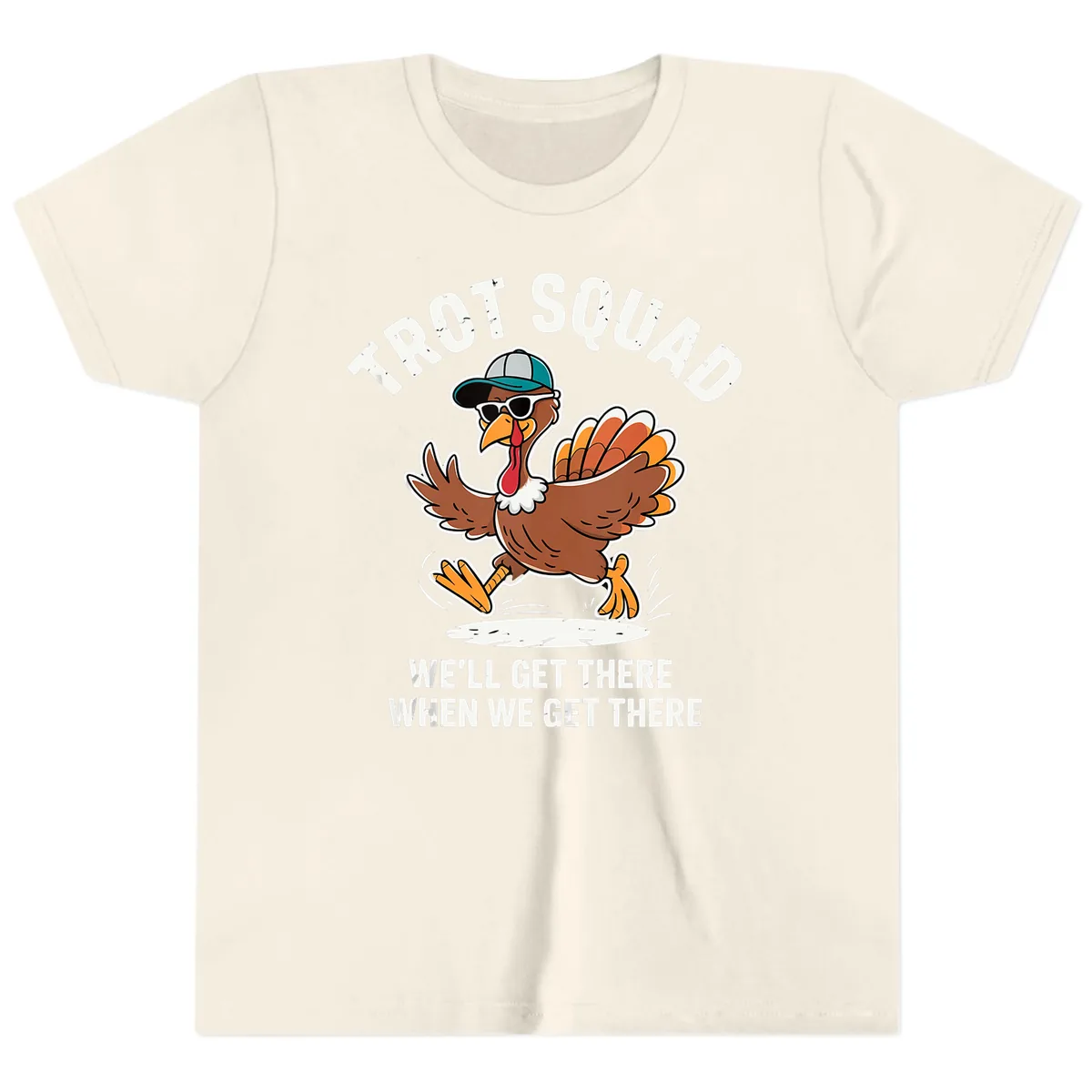 Turkey Trot Squad Running Turkey Youth T-Shirt in Natural