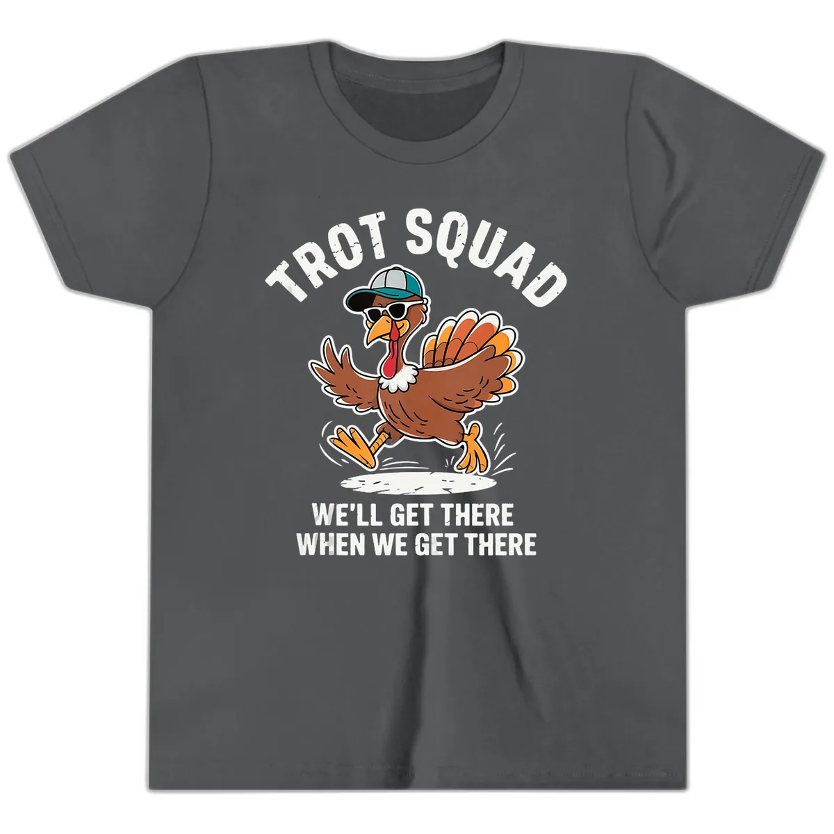 Turkey Trot Squad Running Turkey Youth T-Shirt in Asphalt