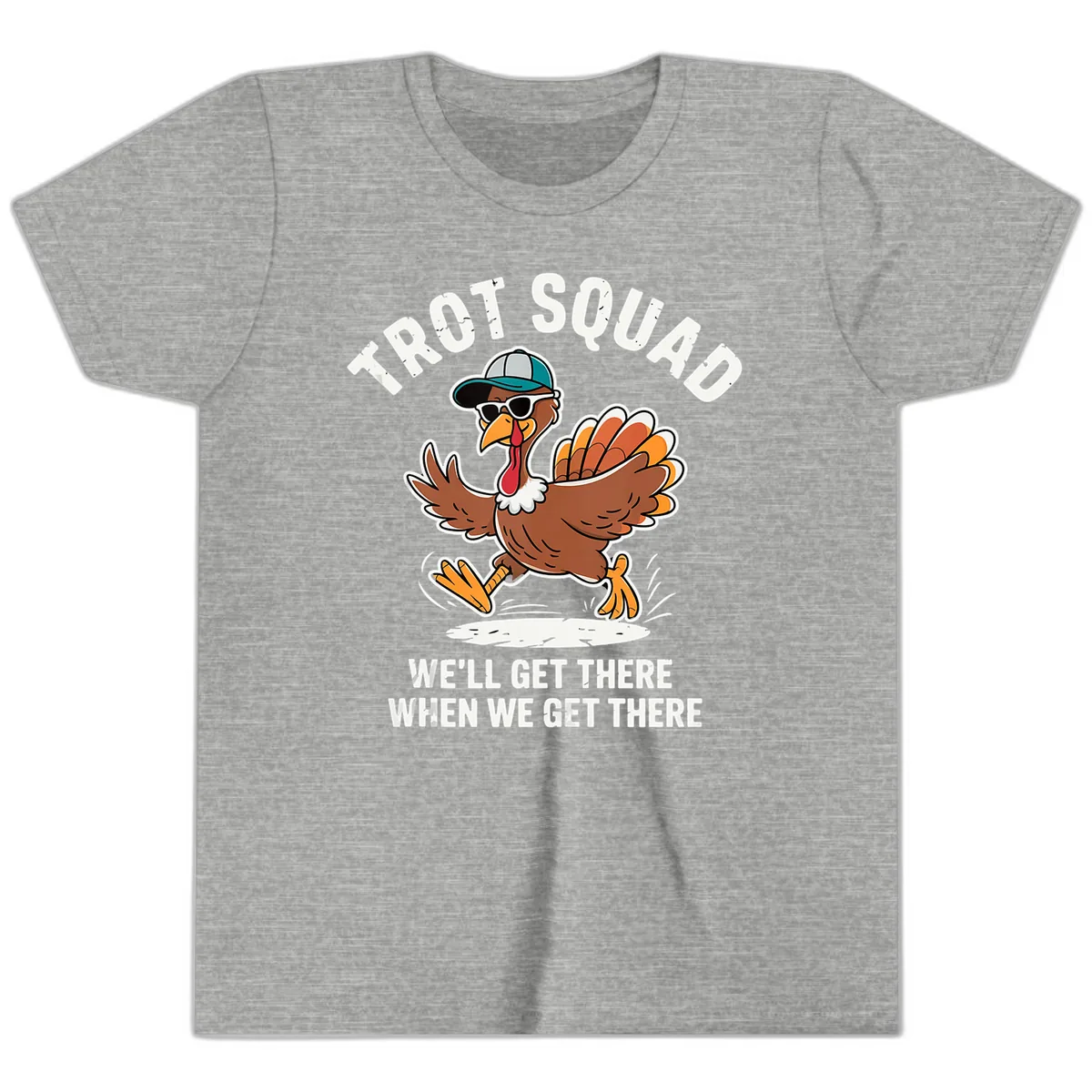Turkey Trot Squad Running Turkey Youth T-Shirt in Athletic Heather