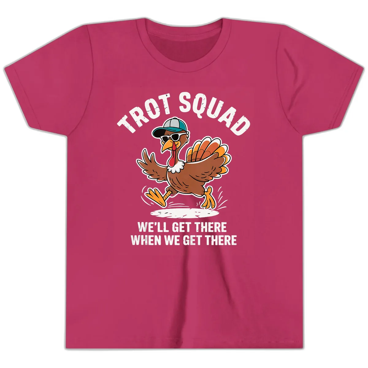 Turkey Trot Squad Running Turkey Youth T-Shirt in Berry