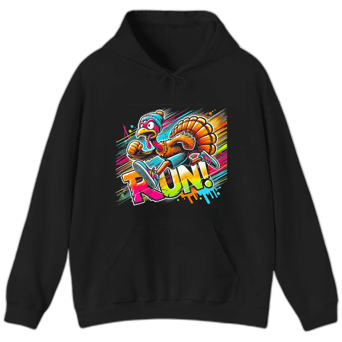 Turkey Trot Running Art Hoodie in Black