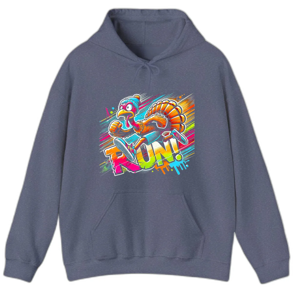 Turkey Trot Running Art Hoodie in Heather Navy