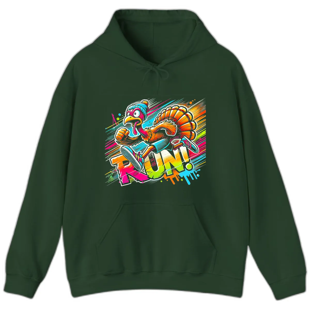 Turkey Trot Running Art Hoodie in Forest Green