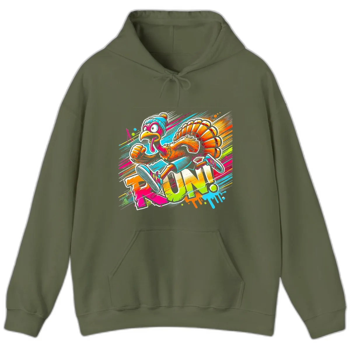 Turkey Trot Running Art Hoodie in Military Green