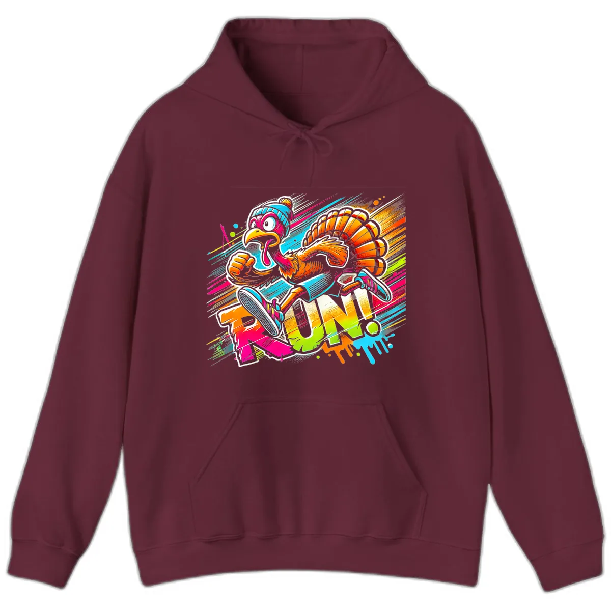 Turkey Trot Running Art Hoodie in Maroon