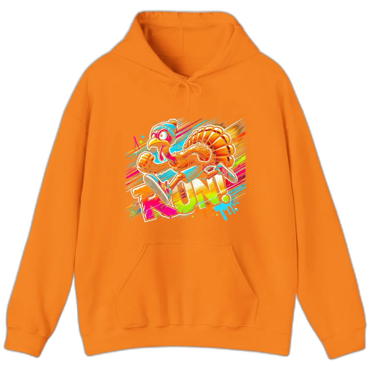 Turkey Trot Running Art Hoodie in Safety Orange