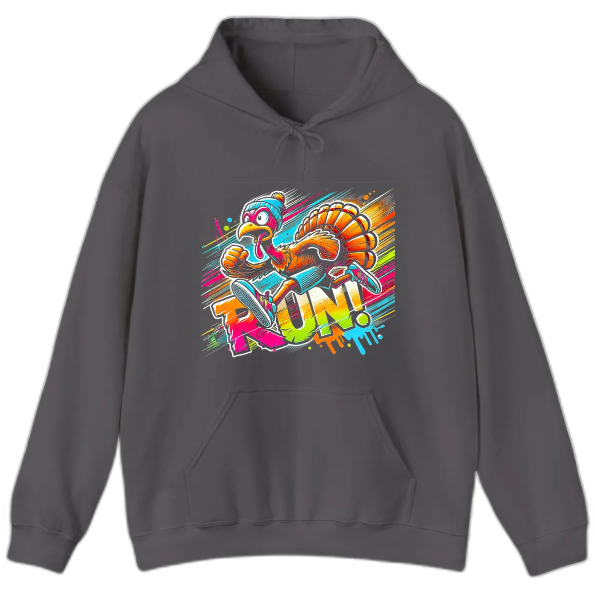 Turkey Trot Running Art Hoodie in Charcoal