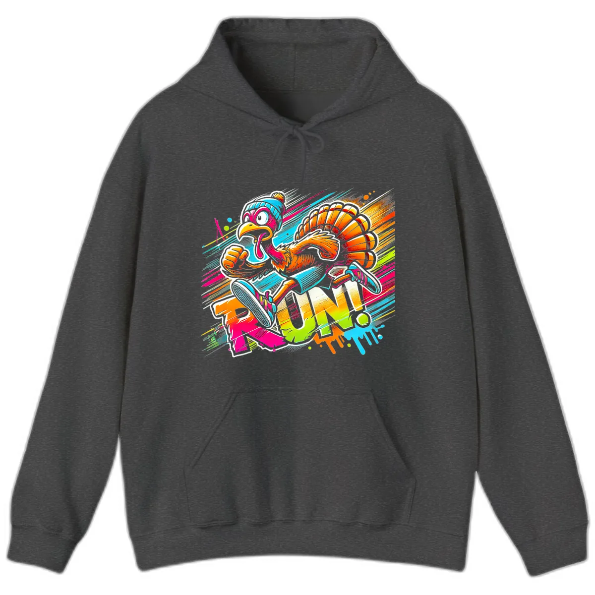 Turkey Trot Running Art Hoodie in Dark Heather