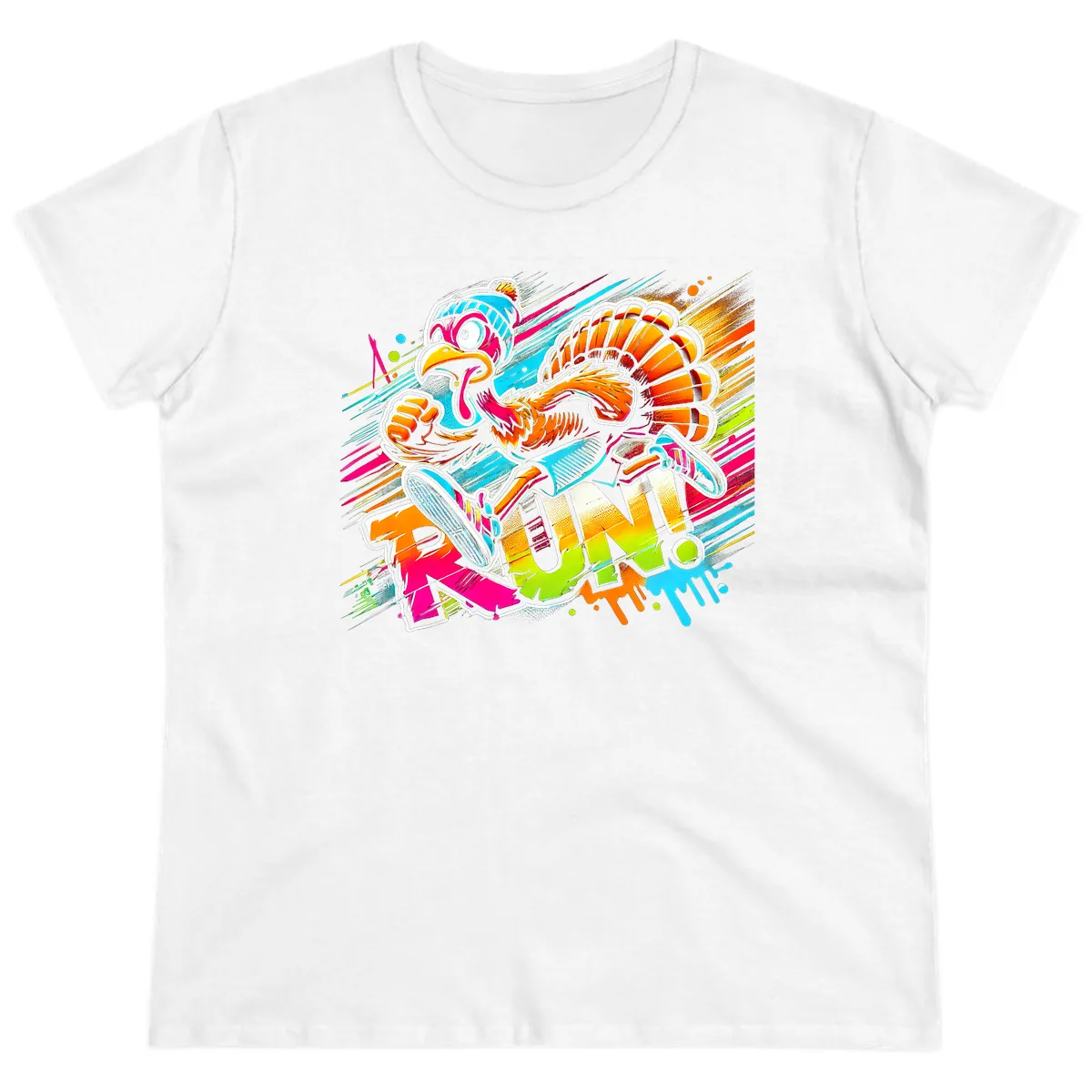 Turkey Trot Running Art Ladies Tee in White