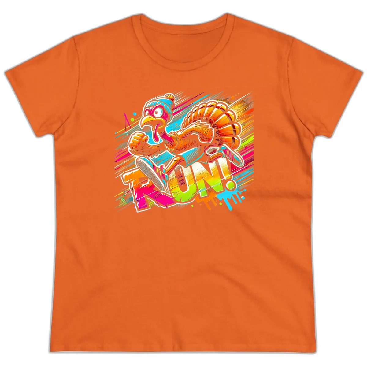 Turkey Trot Running Art Ladies Tee in Orange