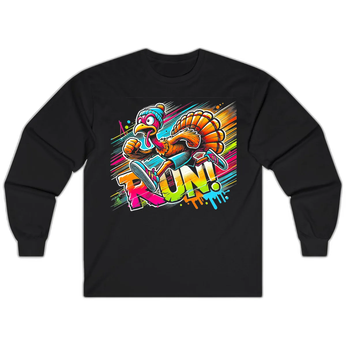 Turkey Trot Running Art Long Sleeve in Black