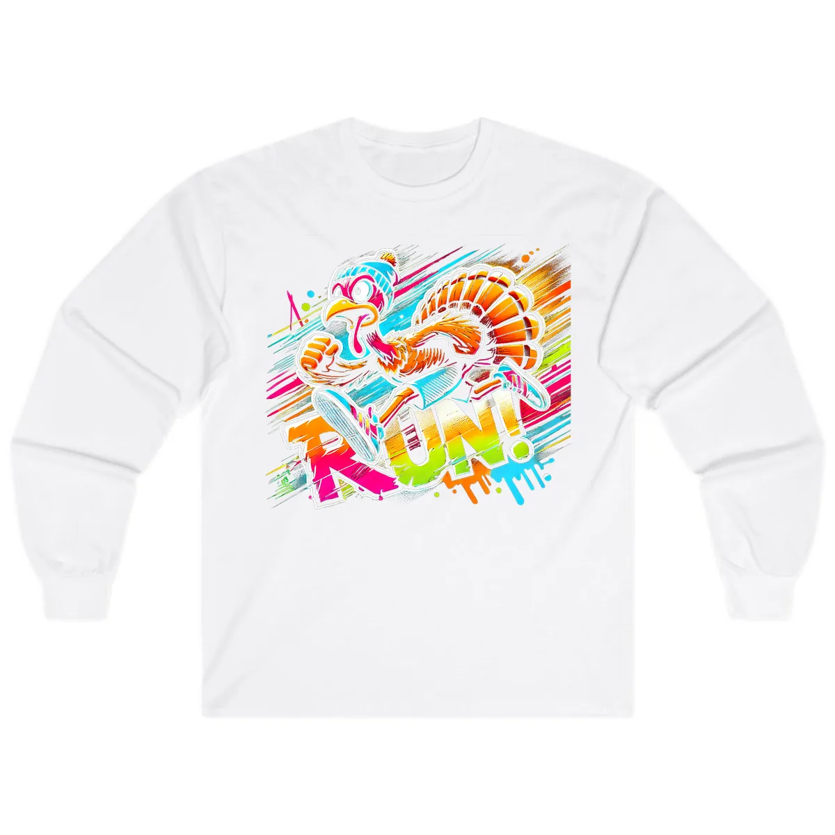Turkey Trot Running Art Long Sleeve in White