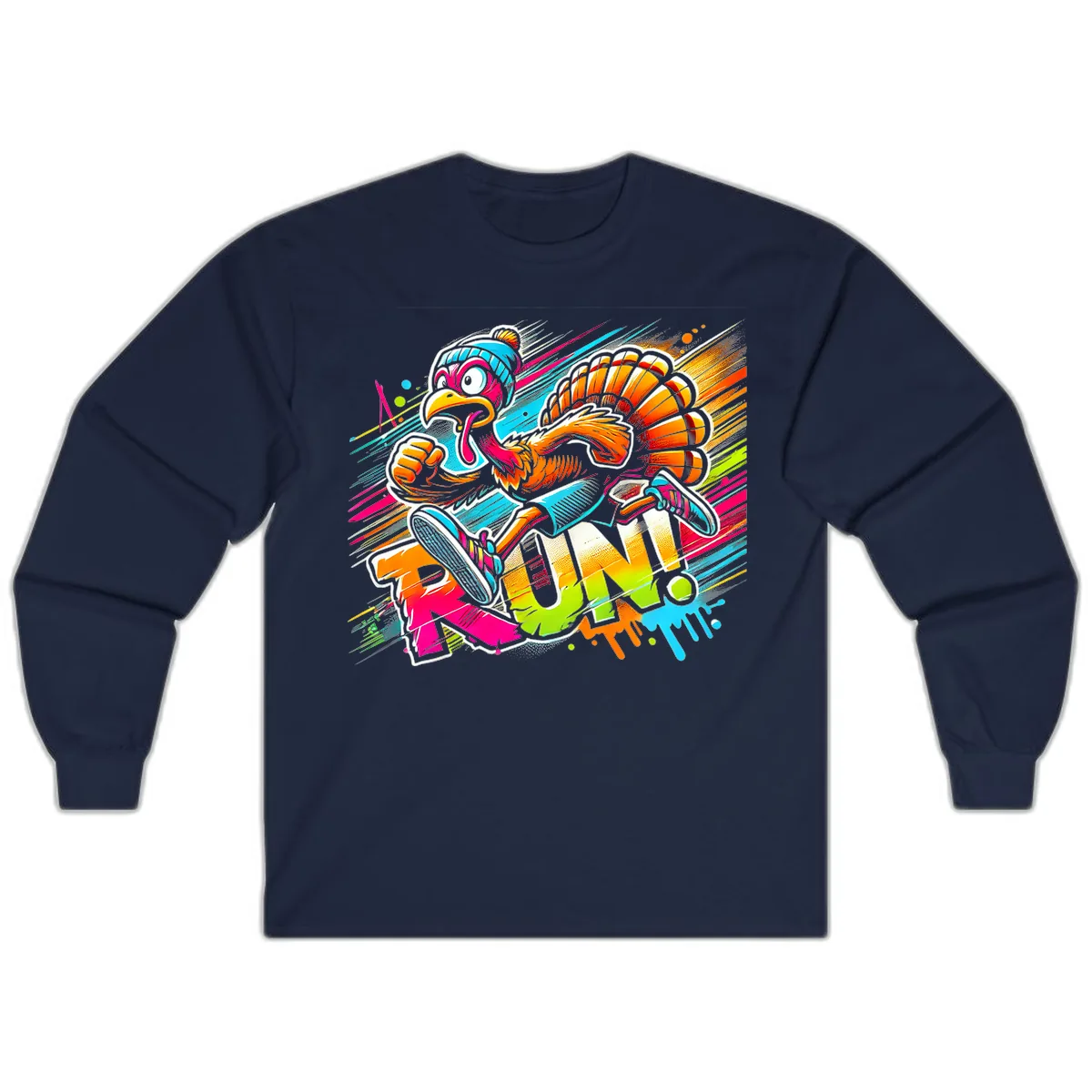 Turkey Trot Running Art Long Sleeve in Navy