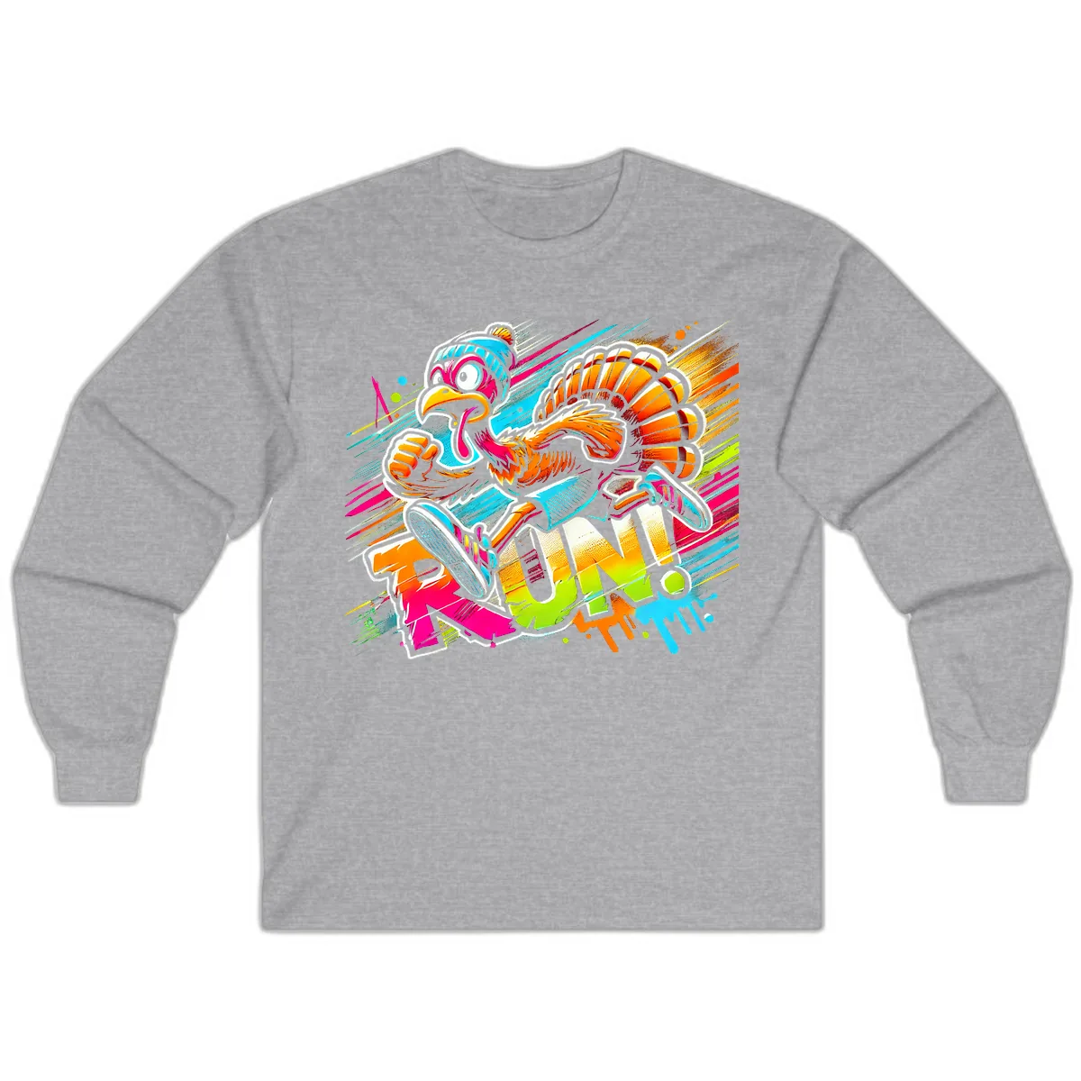 Turkey Trot Running Art Long Sleeve in Sport Grey