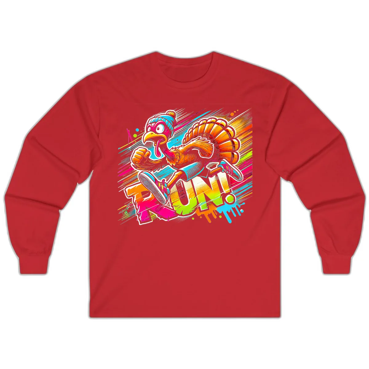 Turkey Trot Running Art Long Sleeve in Red