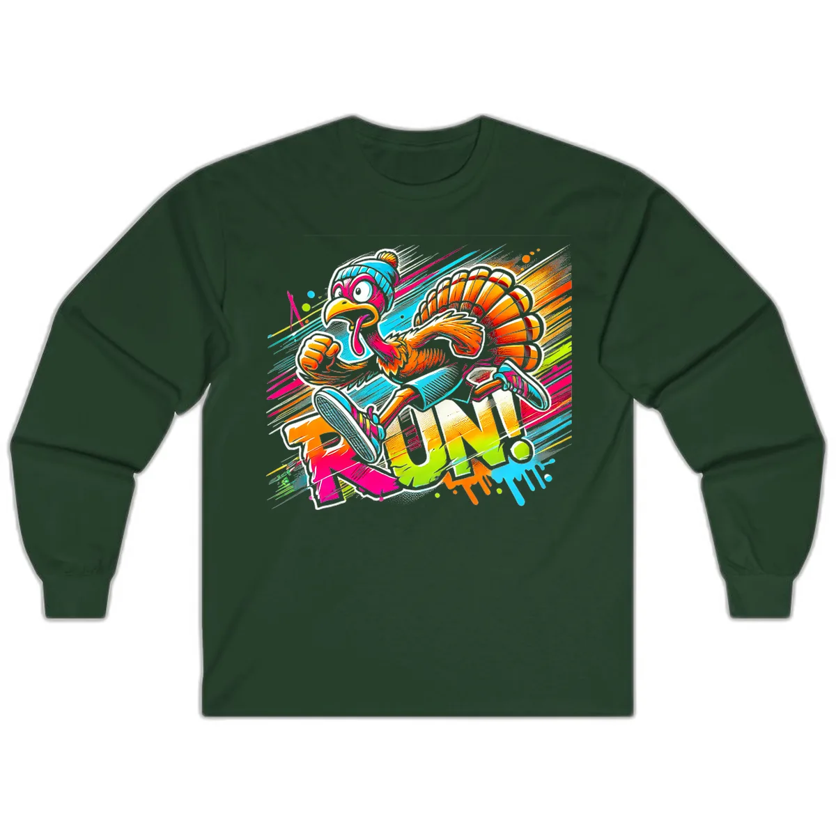 Turkey Trot Running Art Long Sleeve in Forest Green