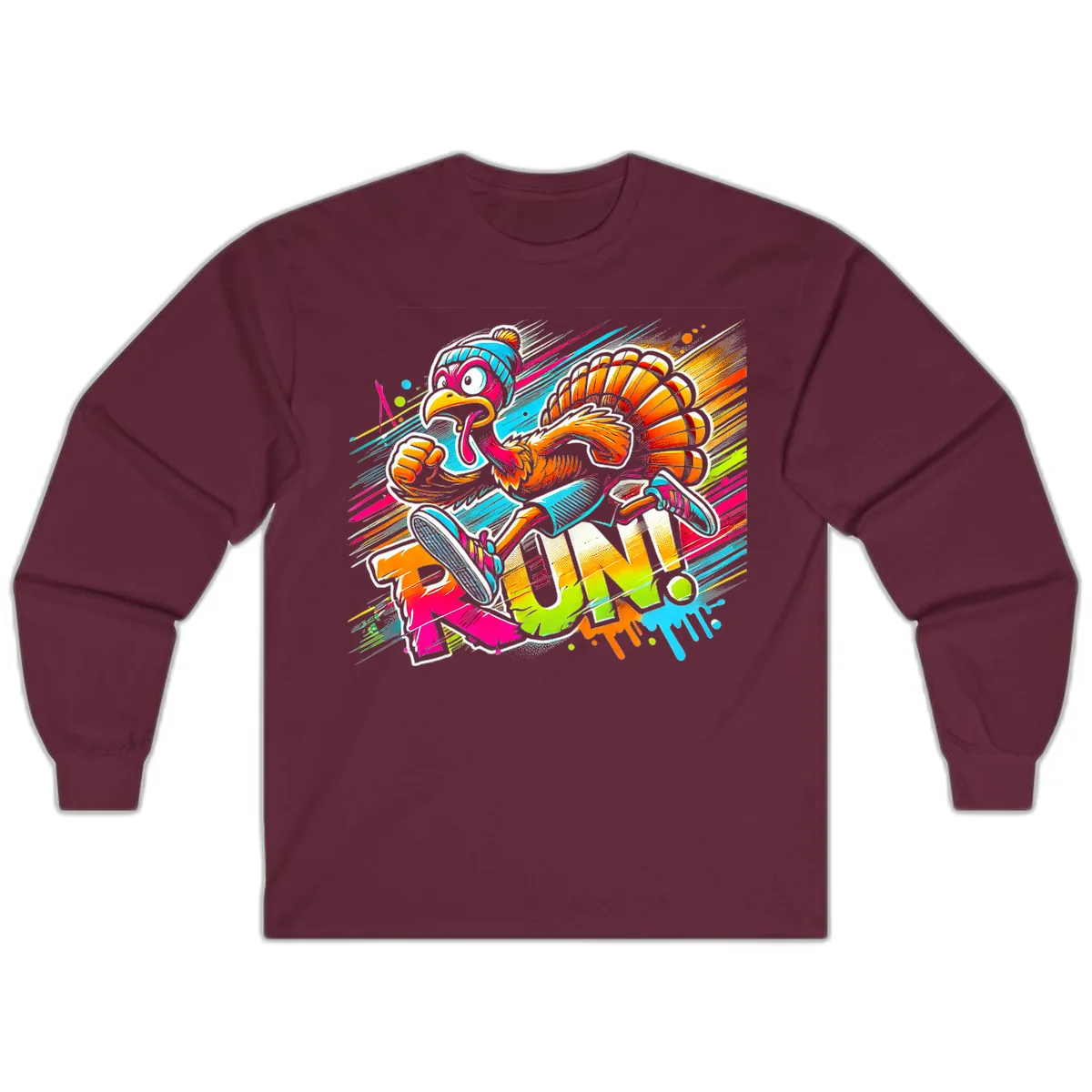 Turkey Trot Running Art Long Sleeve in Maroon