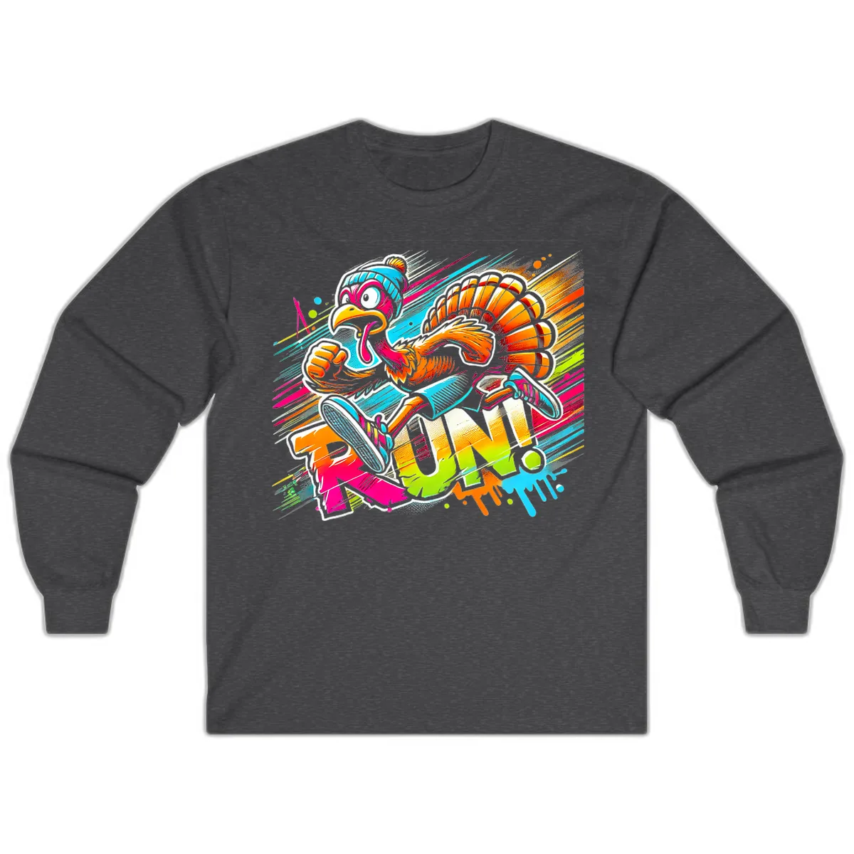 Turkey Trot Running Art Long Sleeve in Dark Heather