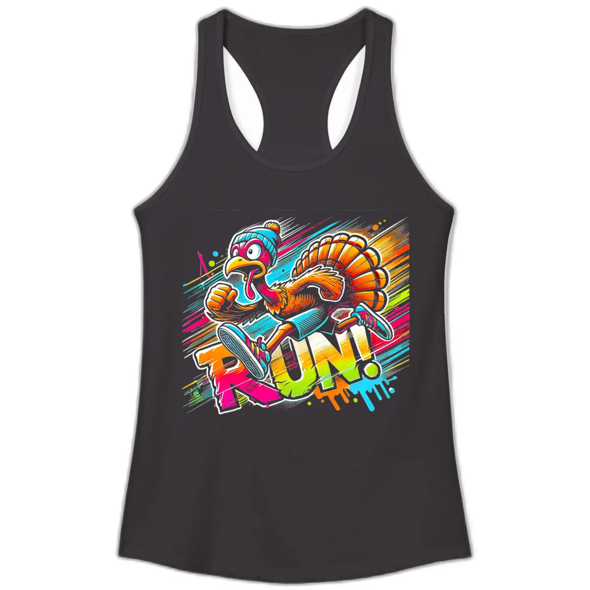 Turkey Trot Running Art Ladies Tank in Black