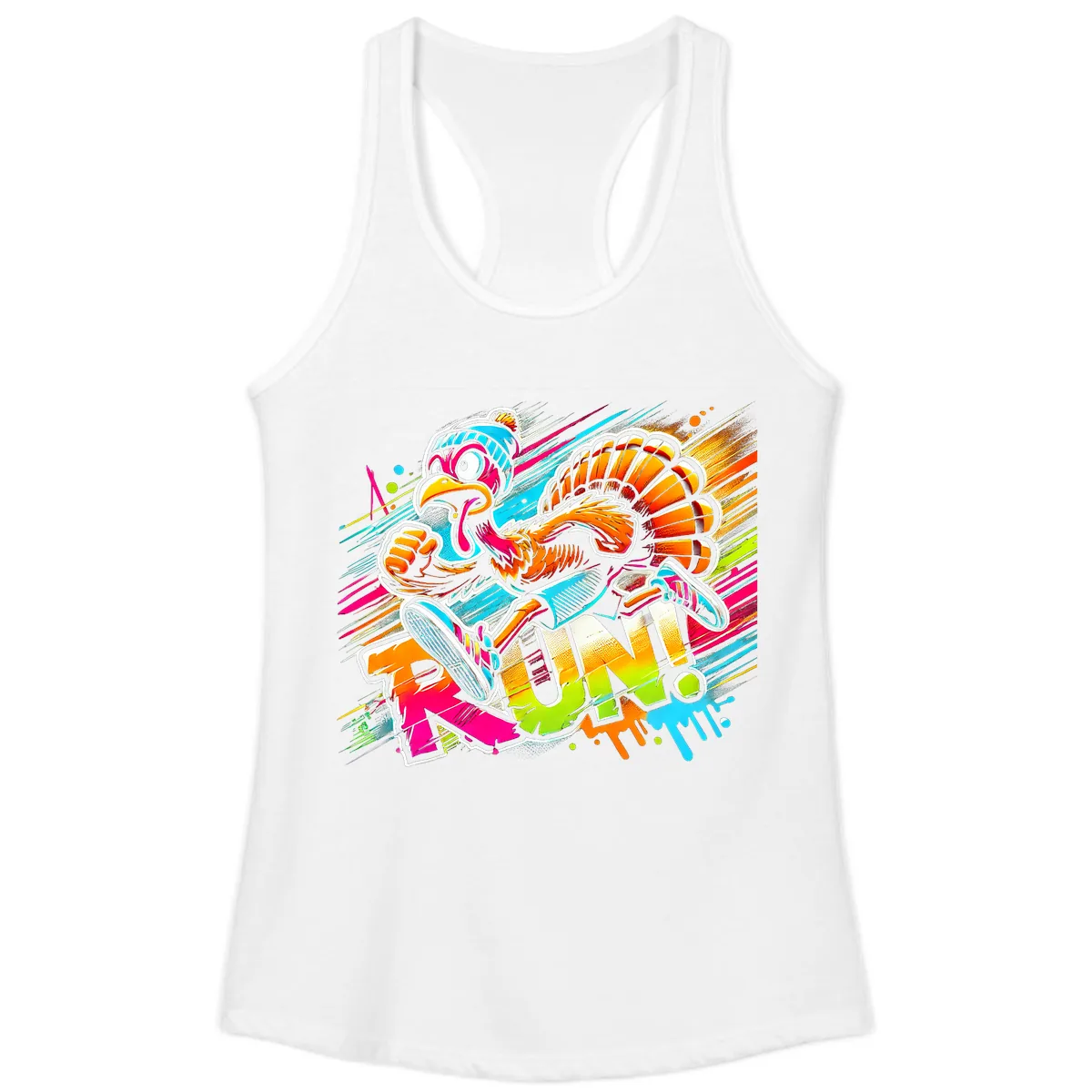 Turkey Trot Running Art Ladies Tank in White