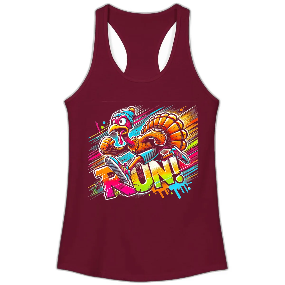 Turkey Trot Running Art Ladies Tank in Solid Cardinal Red