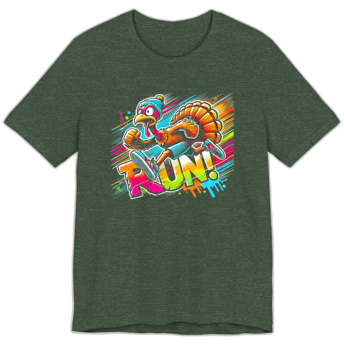Turkey Trot Running Art Premium T-Shirt in Heather Forest