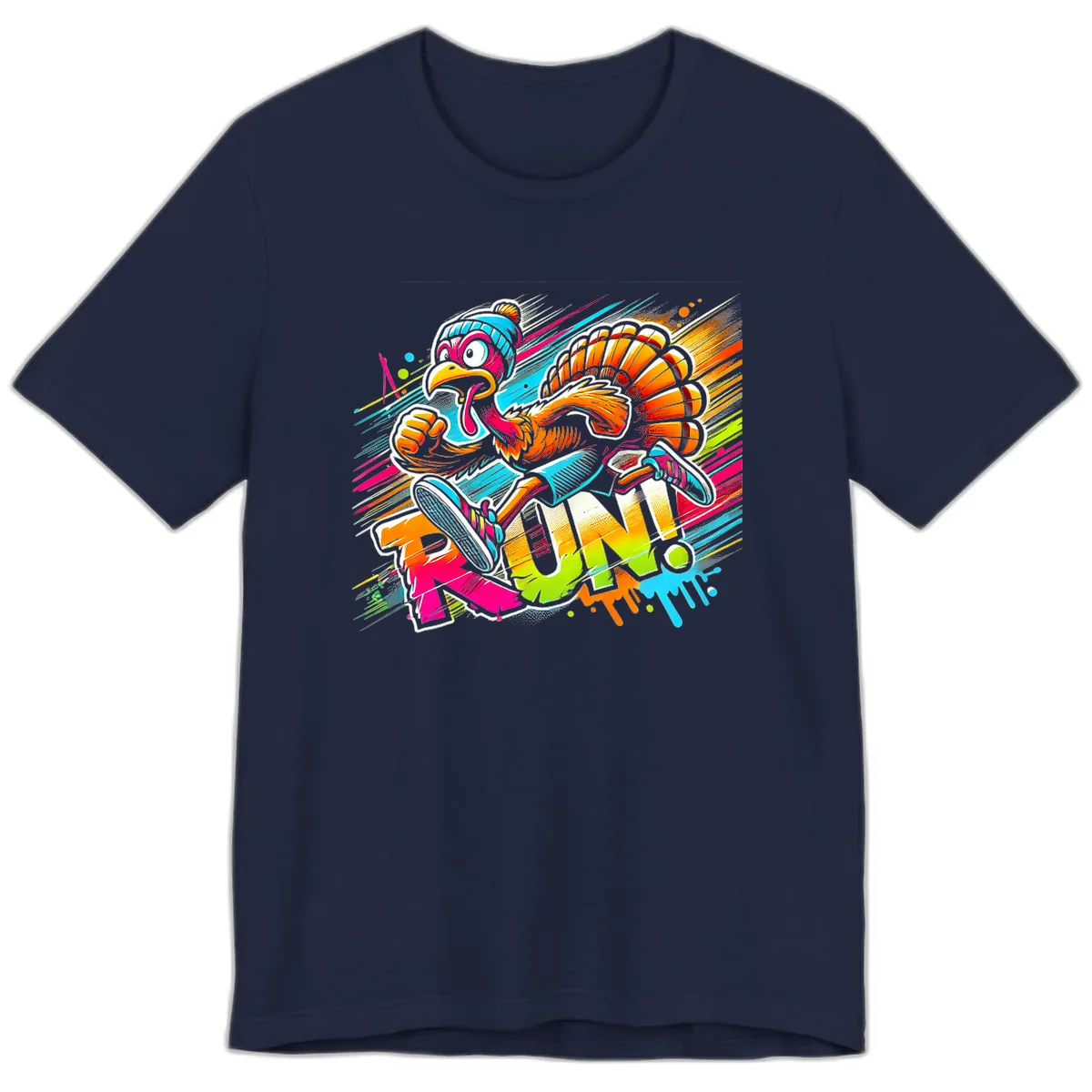 Turkey Trot Running Art Premium T-Shirt in Navy