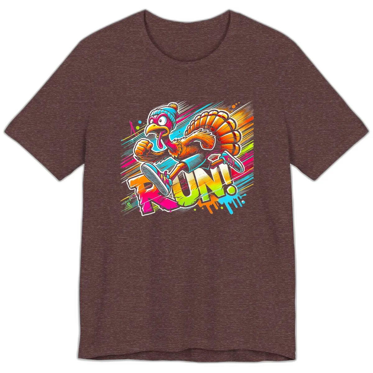 Turkey Trot Running Art Premium T-Shirt in Heather Maroon