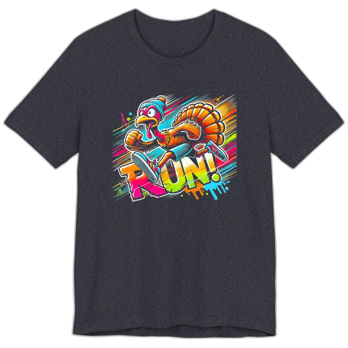 Turkey Trot Running Art Premium T-Shirt in Heather Navy