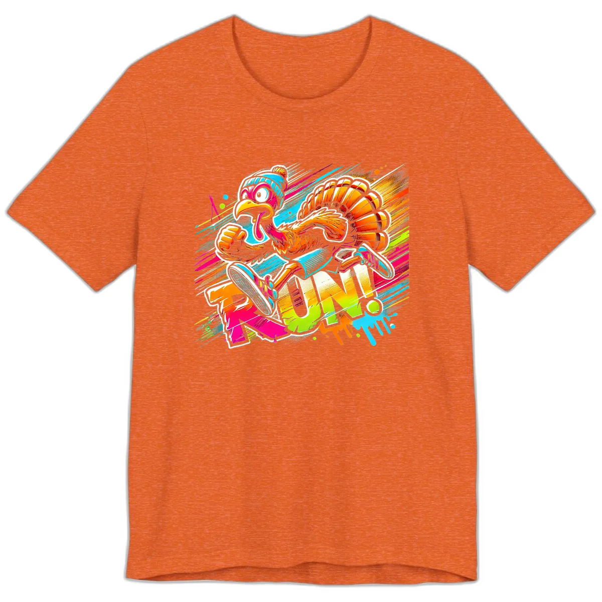 Turkey Trot Running Art Premium T-Shirt in Heather Orange