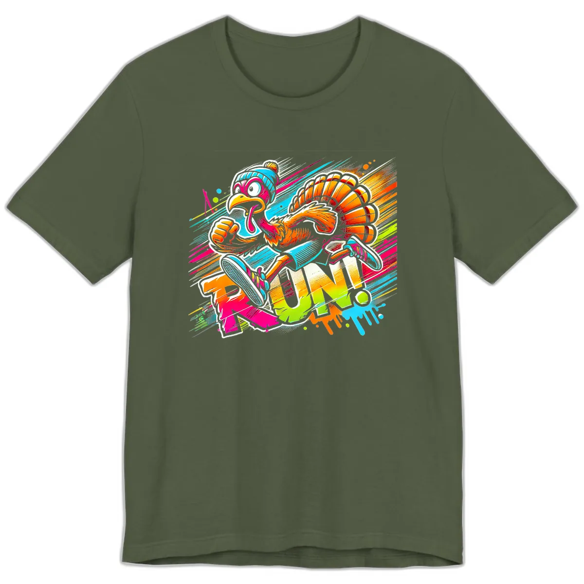 Turkey Trot Running Art Premium T-Shirt in Military Green