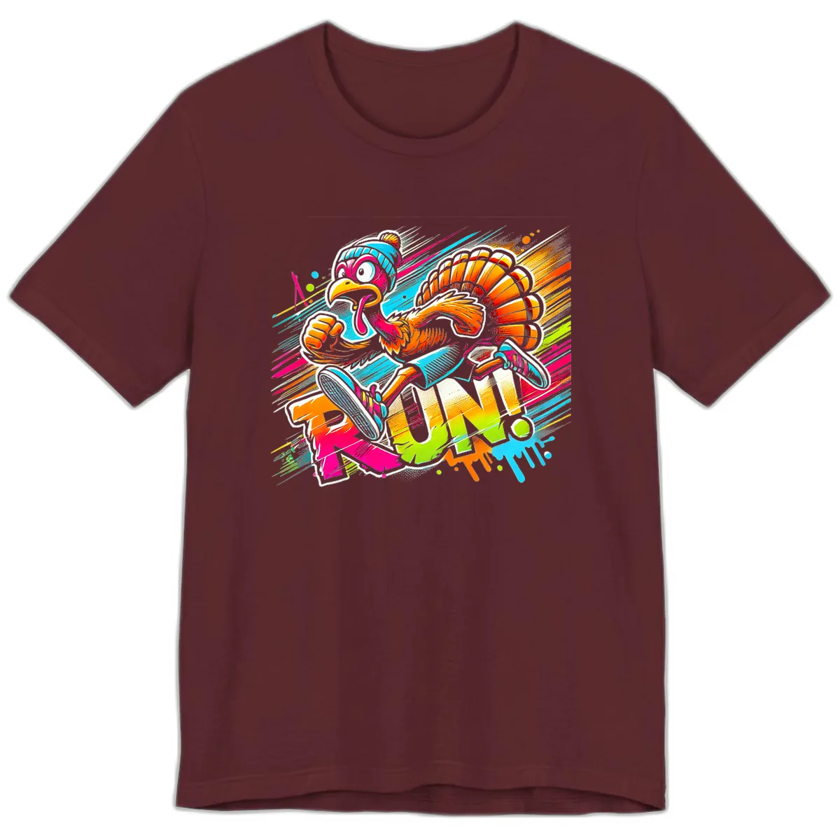 Turkey Trot Running Art Premium T-Shirt in Maroon