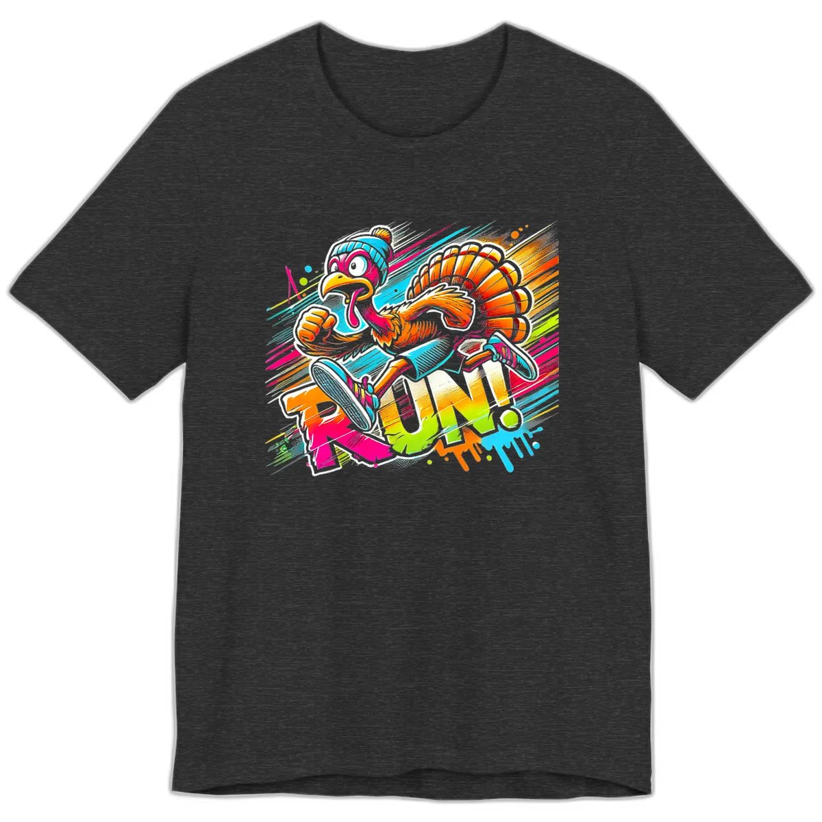 Turkey Trot Running Art Premium T-Shirt in Dark Grey Heather