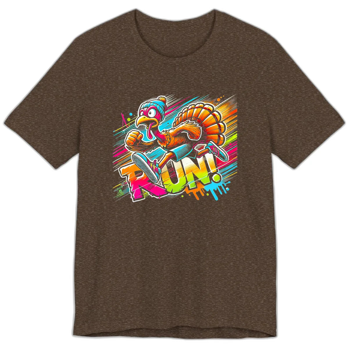 Turkey Trot Running Art Premium T-Shirt in Heather Brown