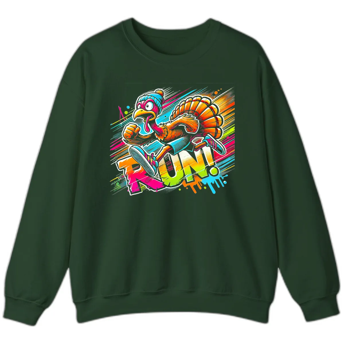 Turkey Trot Running Art Sweatshirt in Forest Green